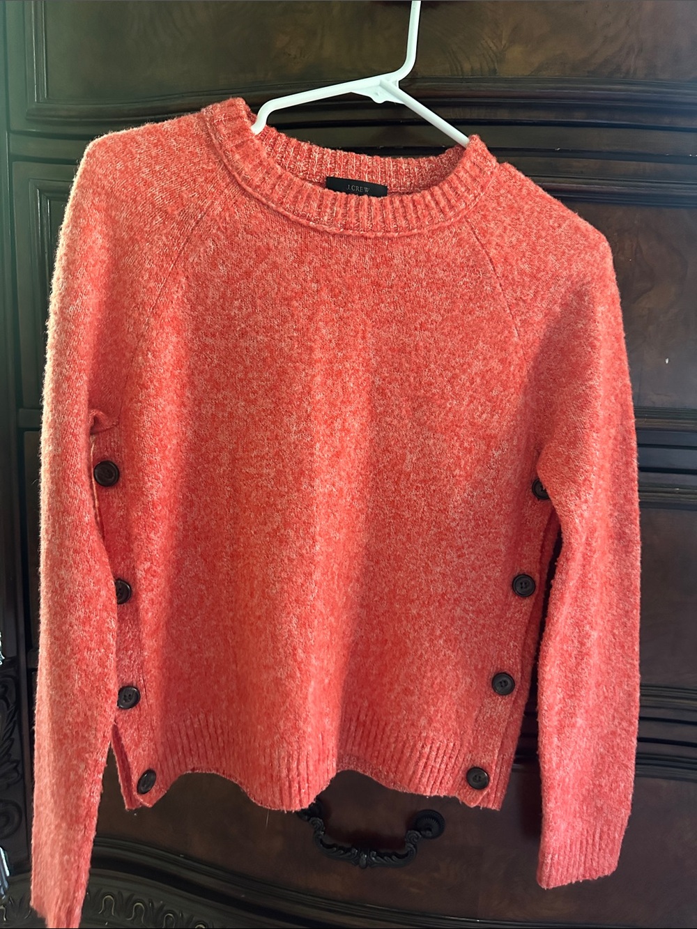 J. Crew Coral Crewneck Sweater with Side Buttons